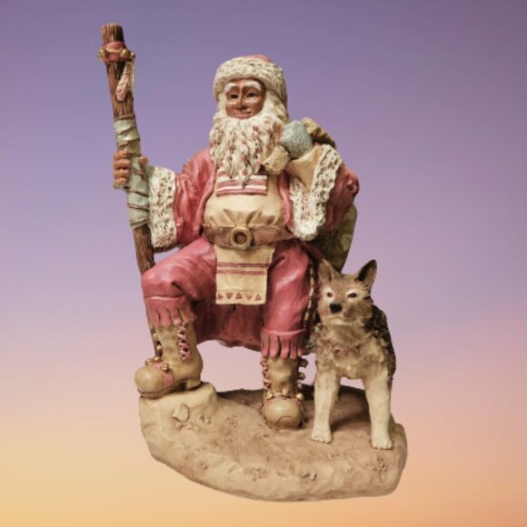 Vintage House Of LLoyd Christmas "SNOW BEARD" Native American Santa w/Wolf - Picture 1 of 8